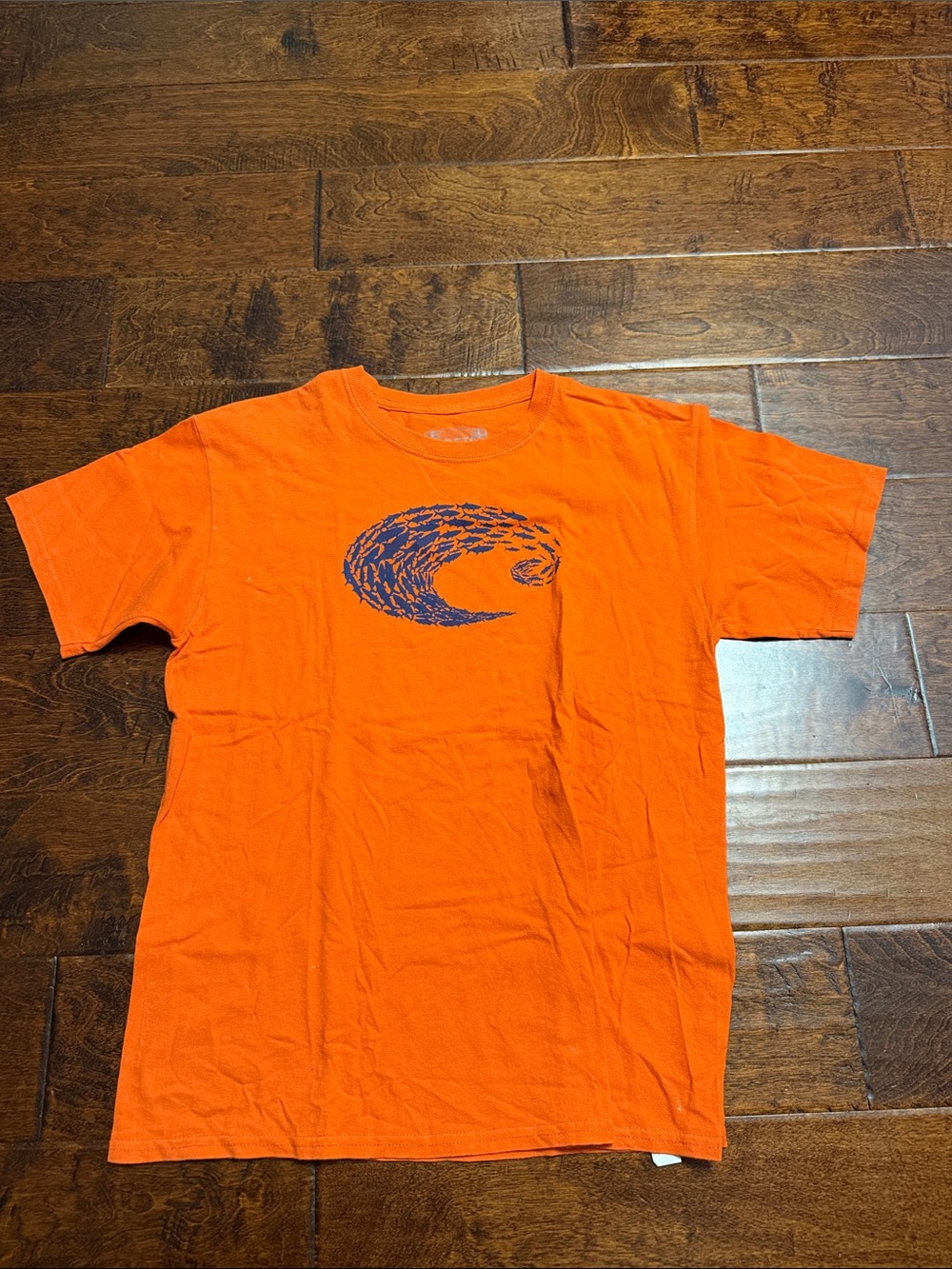 Costa Orange Short Sleeve Tee with Navy Fish Wave Graphic